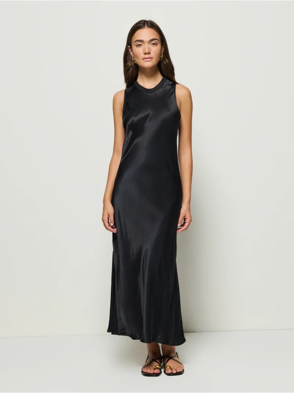 NWT Nation Los Angeles Dulce Midi Dress Black Satin Sleeveless Dress L Sold Out